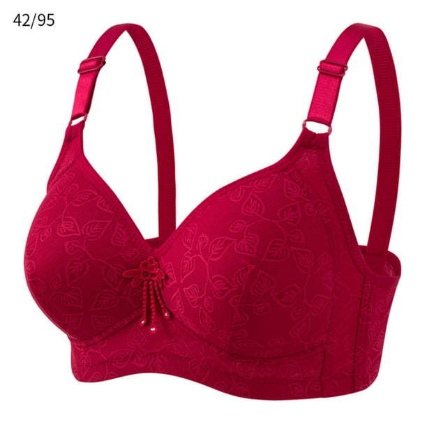 Womens Bra Full Cup Thin Underwear Plus Size Wireless Adjustable Bras,D,42 95 Red 
